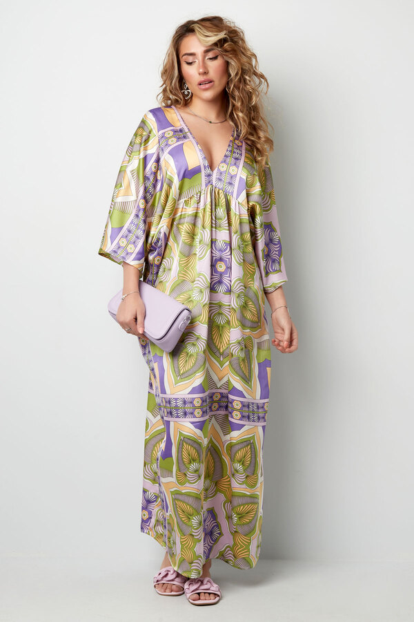 Robe longue happy print - vert/violet